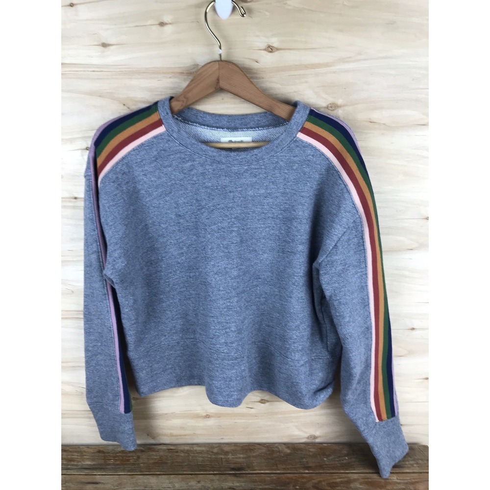 MADEWELL Sweatshirt Women's Sz Medium Cropped Pullover Crew Neck Rainbow Stripes